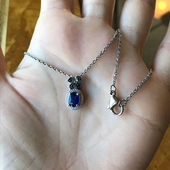 Genuine Blue Spinel Blue Sapphire Sterling Silver Pendant - Picture 7 of 7